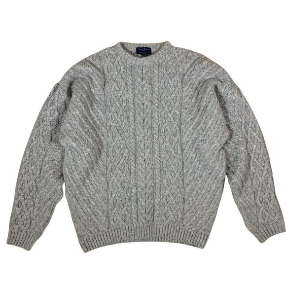 Paul James Fisherman Cable Knit Gray Wool Sweater L Cozy Heritage Men's - Picture 1 of 3